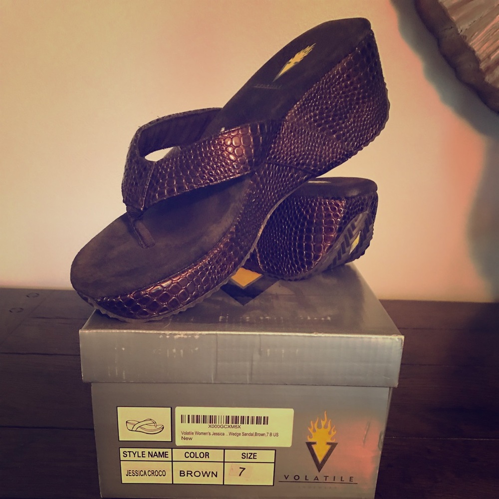 Volatile Brown Snakeskin Sandals